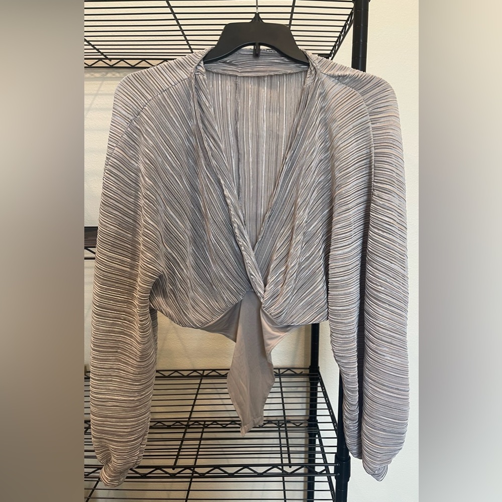 Silver long sleeve body suit- size large.